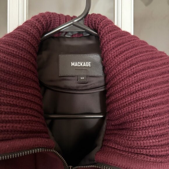 Mackage Nori Wool Coat with Leather Belt, Size S, Wine/Burgundy - Picture 3 of 6